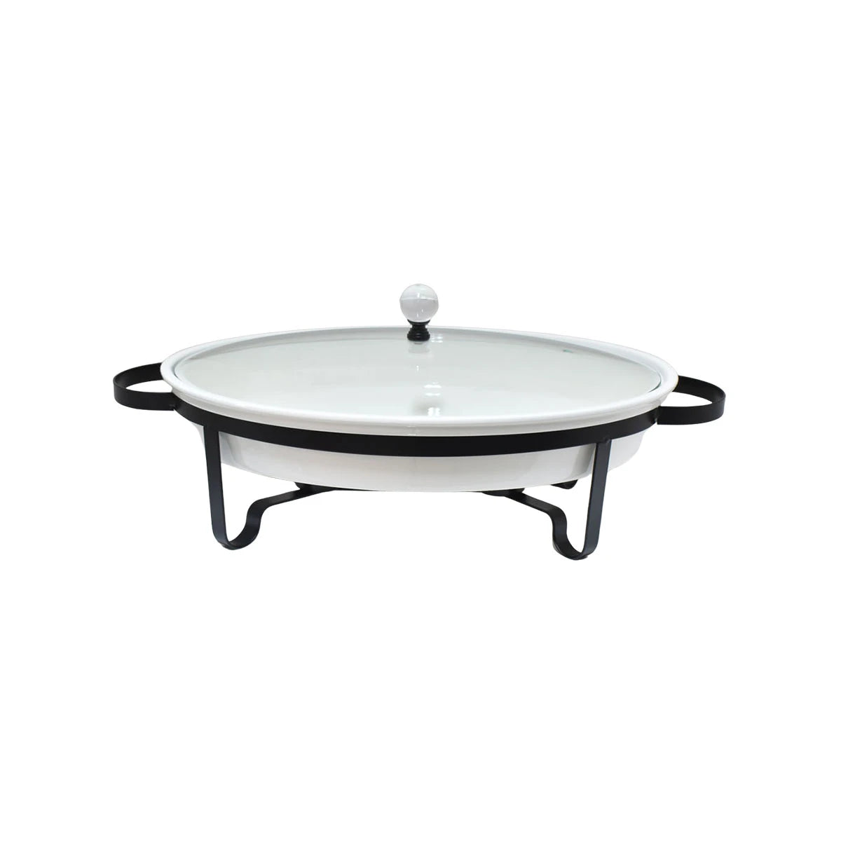 صينية تسخين طعام سيراميك بيضاوي بغطاء زجاج 16أنش