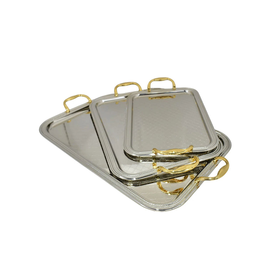 طقم طوفريات استيل مستطيل نيكل ذهبي 3 قطعة