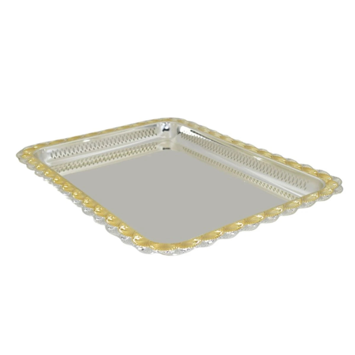 Stainless steel rectangular serving tray, silver and gold, 60 x 43 x 3.5 cm