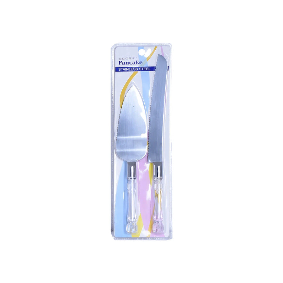طقم سكين و ملعقة تقديم الكيك استيل 2 قطعة