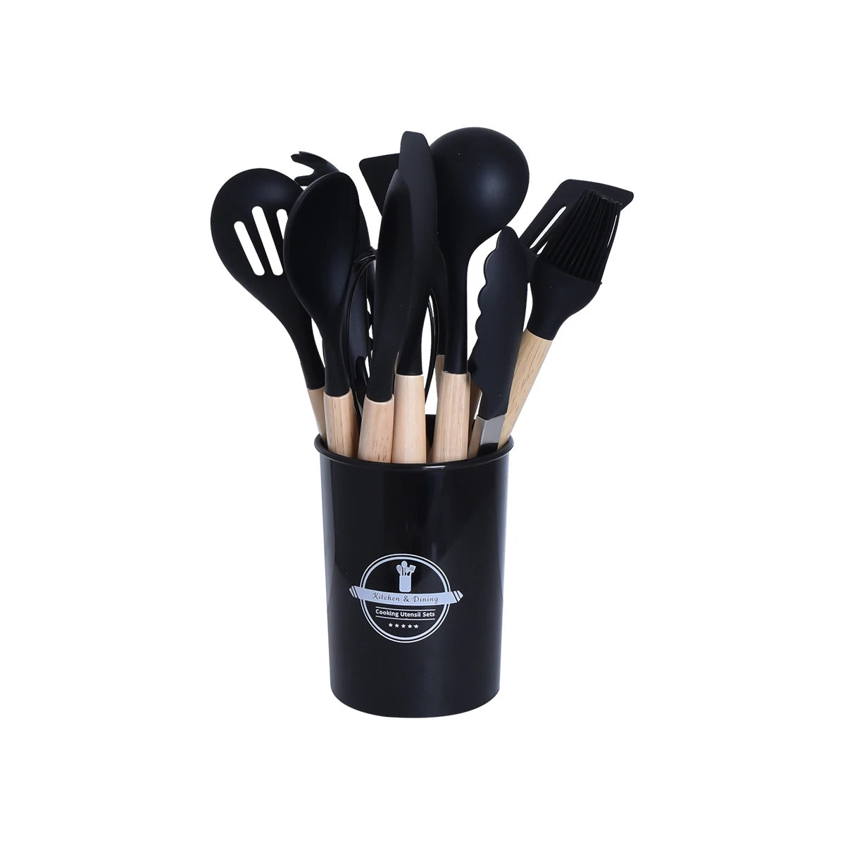 طقم ملاعق طبخ سيلكون مع استاند 12 قطعة الوان متعددة