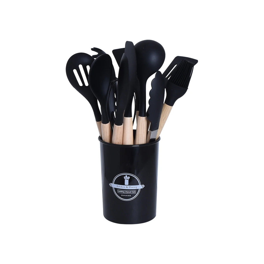 طقم ملاعق طبخ سيلكون مع استاند 12 قطعة الوان متعددة