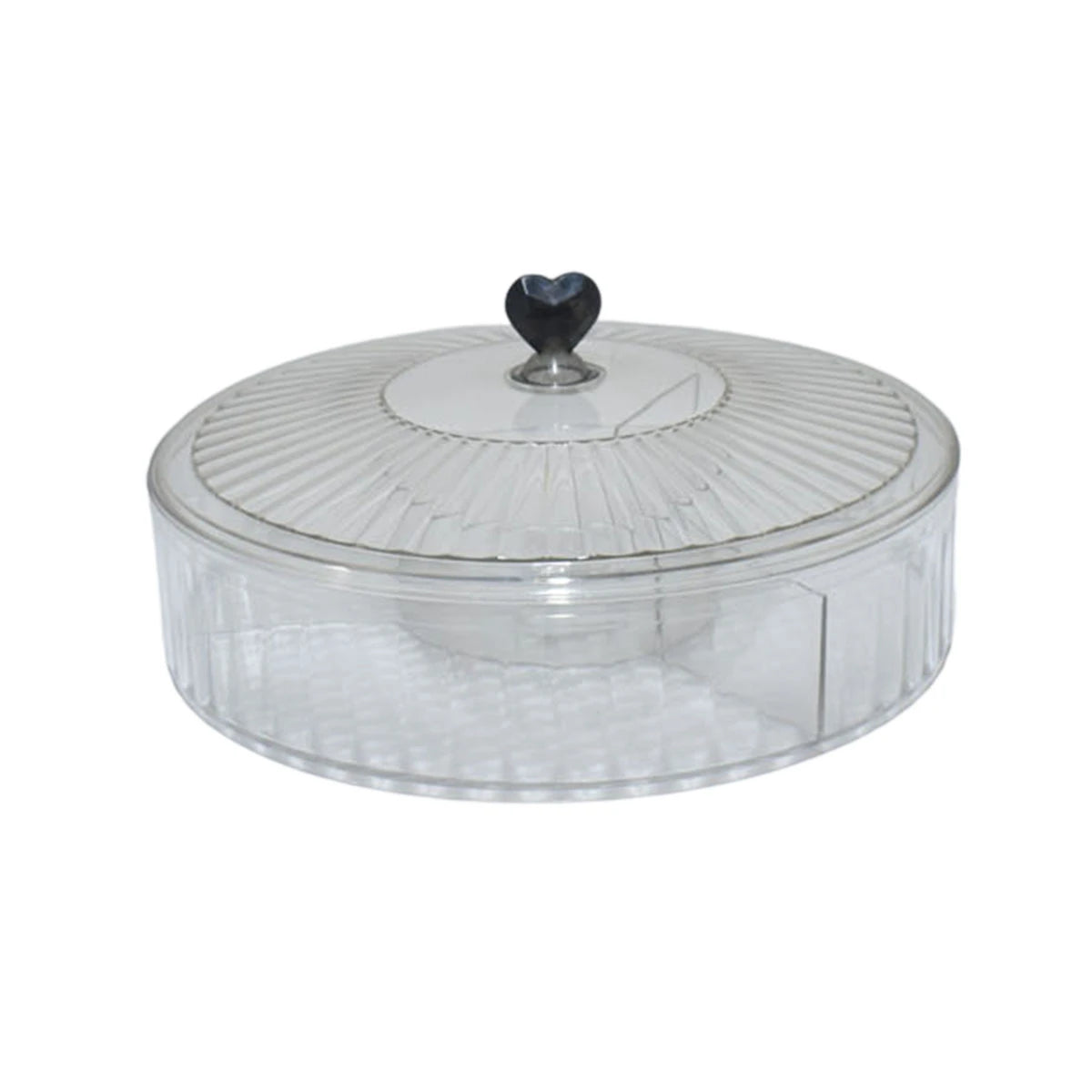 Round clear acrylic nut serving dish, divided, 24 cm