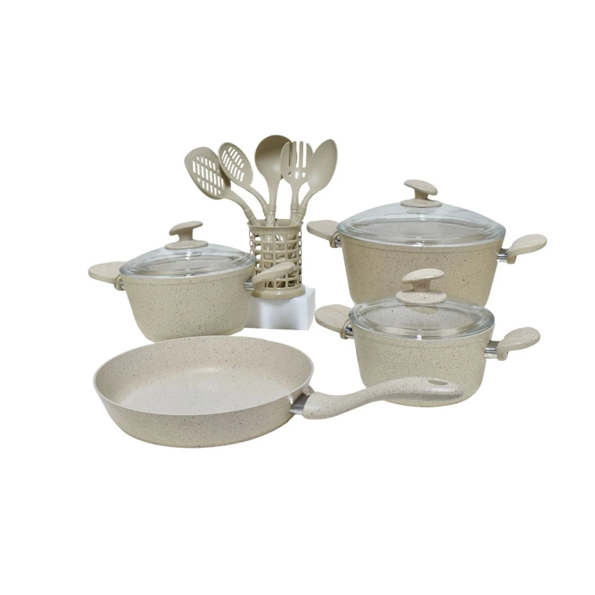 Bonera Granite Cookware Set with Glass Lids, 13 Pieces, Beige