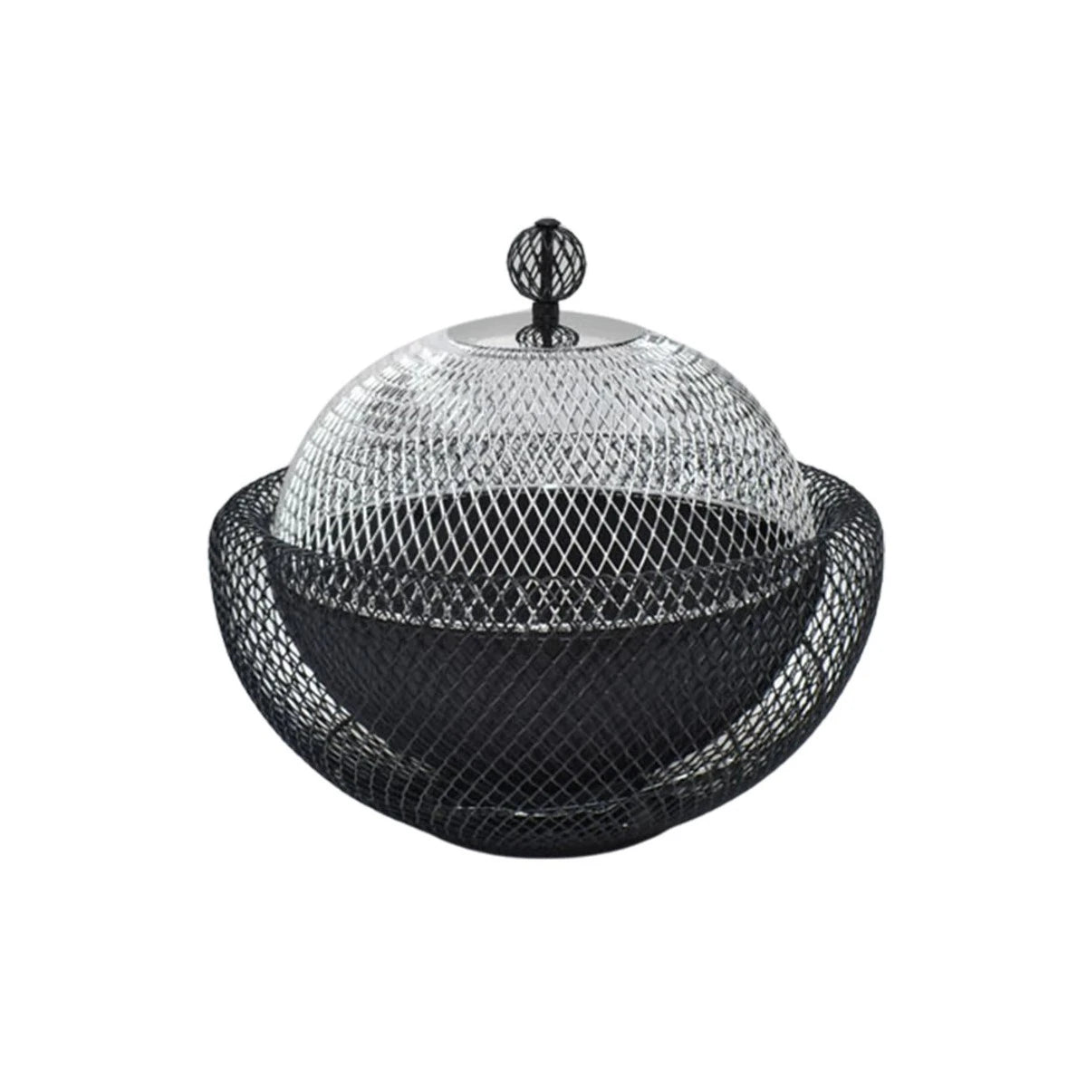 Round stainless steel serving dish for dumplings, black and silver, 24 cm