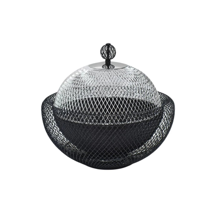 صحن تقديم لقيمات استيل دائري اسود فضي 24 سم