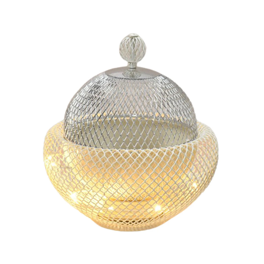 صحن تقديم لقيمات استيل دائري بيج فضي 24 سم مع اضاءة