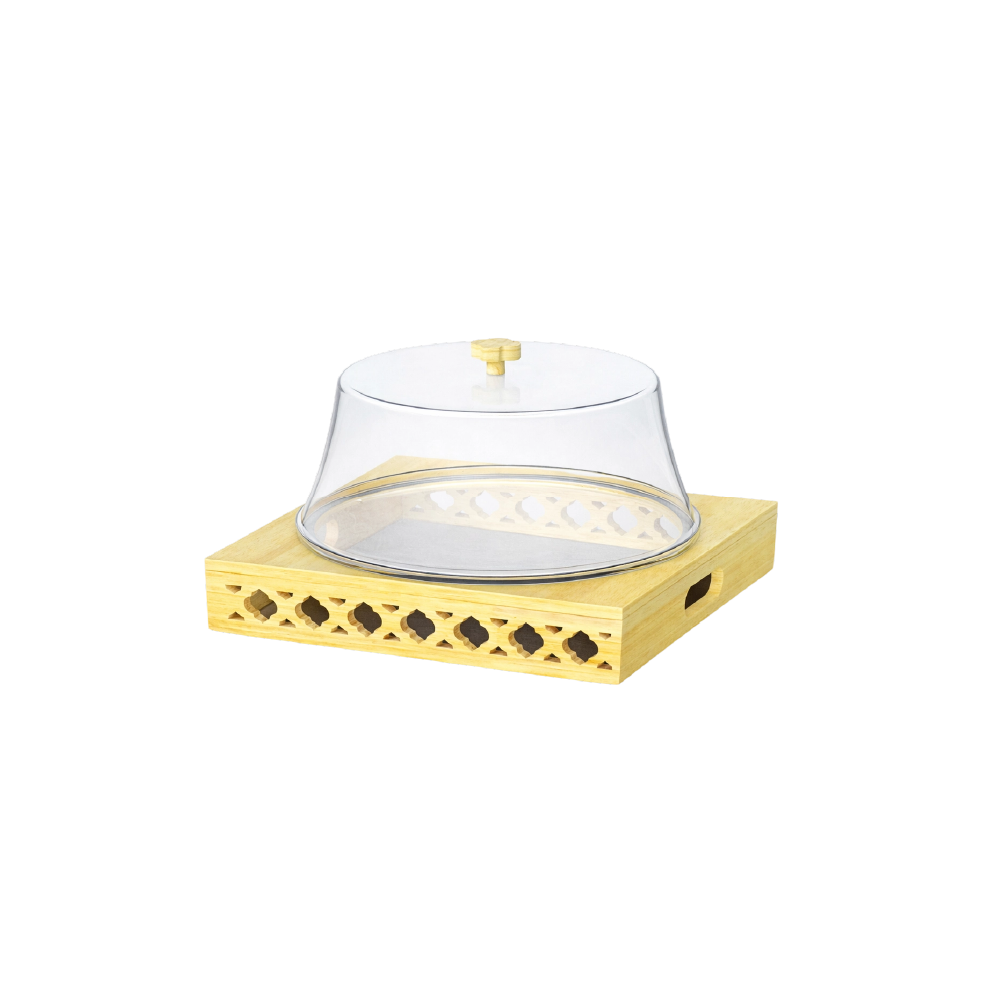 رويال صحن كيك اكرليك بقاعدة خشب مقاس 30سم