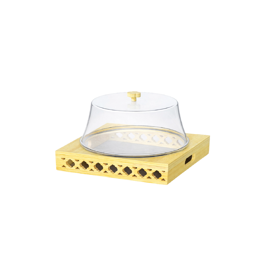 رويال صحن كيك اكرليك بقاعدة خشب مقاس 30سم