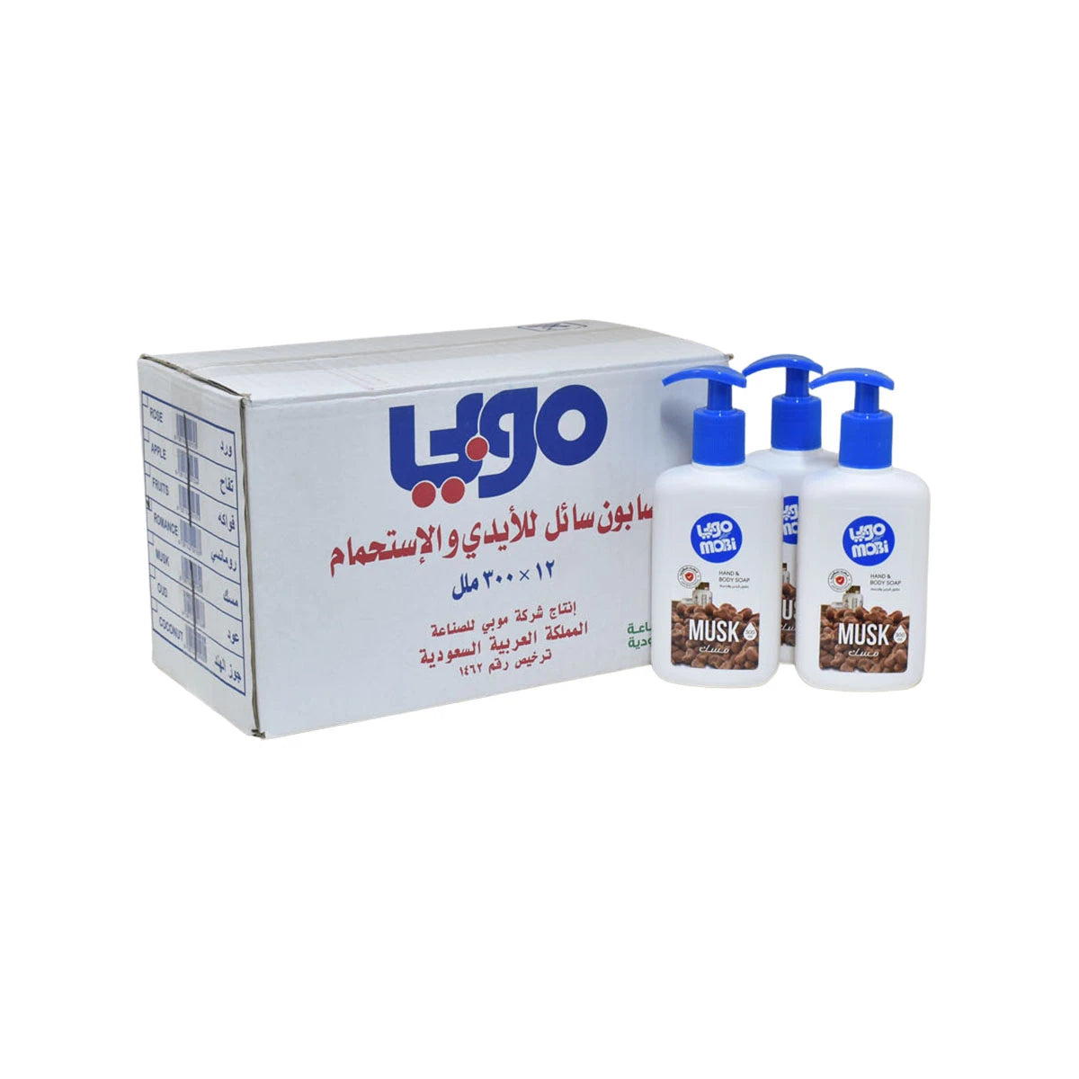 كرتون صابون سائل لليدين موبي برائحة المسك 12 قطعة × 300 مل
