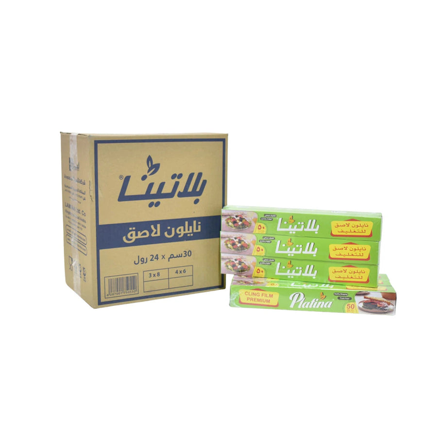 كرتون نايلون تغليف شفاف بلاتينا 30 سم × 15متر - 24 قطعة