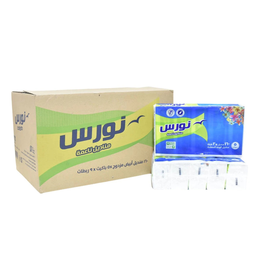 كرتون مناديل نورس 5 عبوات × 160منديل مزدوج × 9 قطعة