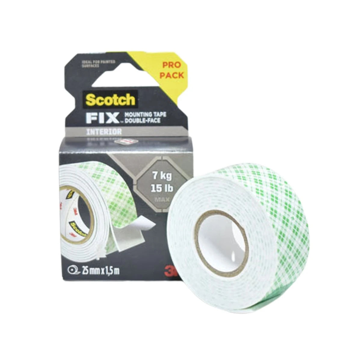 شريط لاصق وجهين سكوتش ابيض 1.5متر × 25 مم