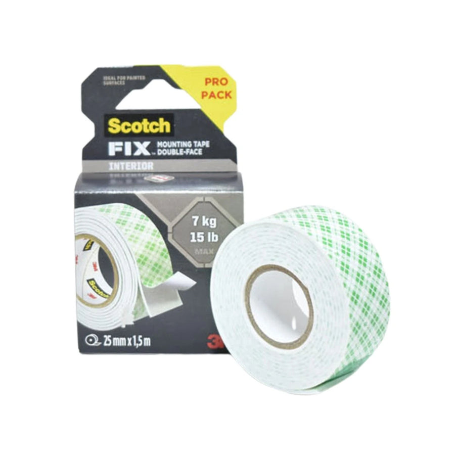 شريط لاصق وجهين سكوتش ابيض 1.5متر × 25 مم
