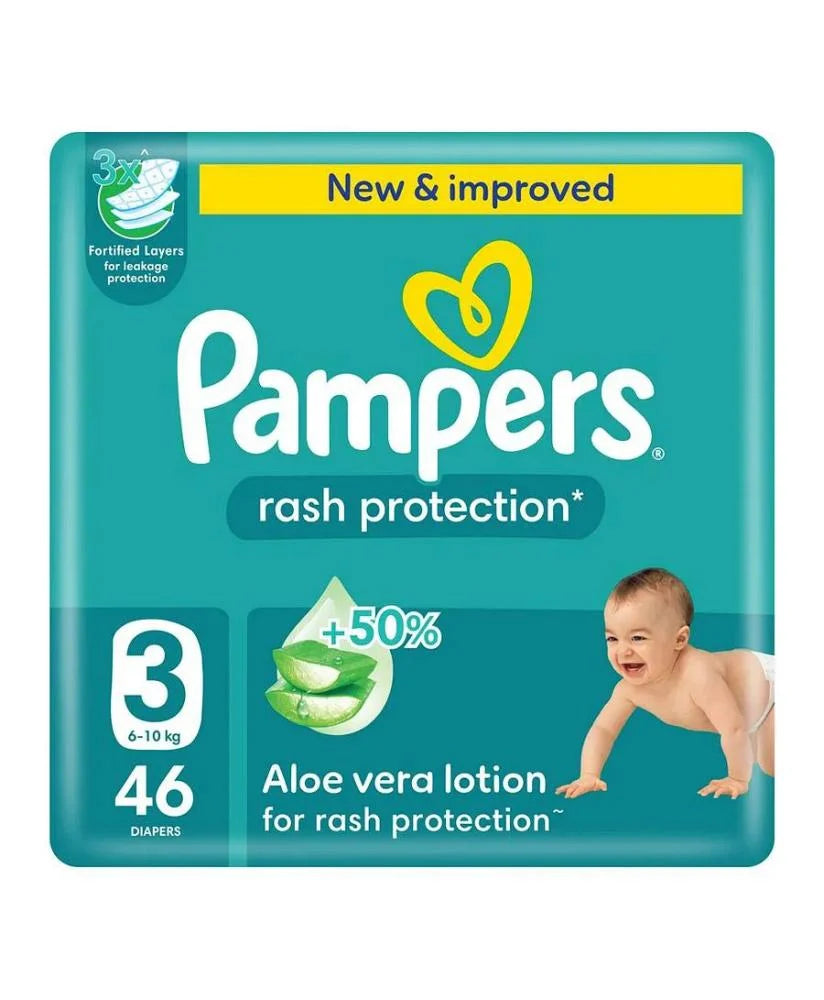 بامبرز حفاضات للاطفال بشريط لاصق للحماية من الطفح الجلدي مقاس 3 عبوة الجامبو 46 حفاضة