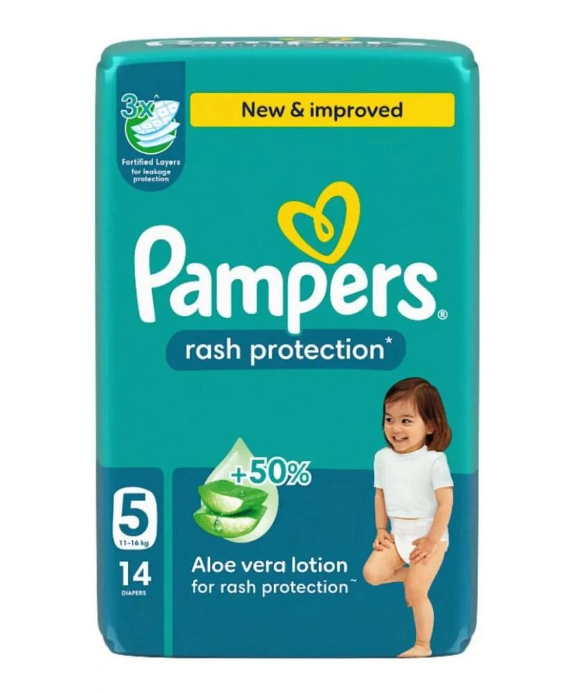 بامبرز حفاضات للاطفال بشريط لاصق للحماية من الطفح الجلدي مقاس (5) 14 حفاضة