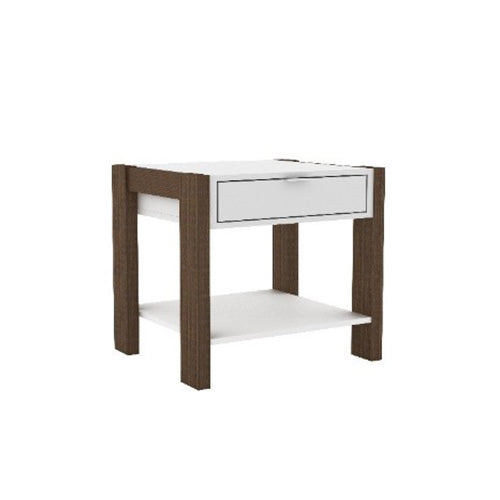 NIGHT STAND 1 DRAWER WHITE/WALNUT