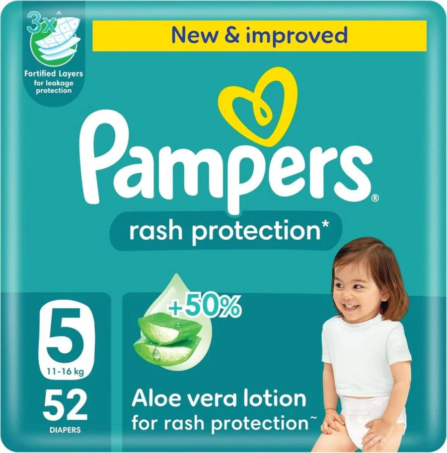 بامبرز حفاضات للاطفال بشريط لاصق للحماية من الطفح الجلدي مقاس 5 العبوة الكبيرة 52 حفاضة