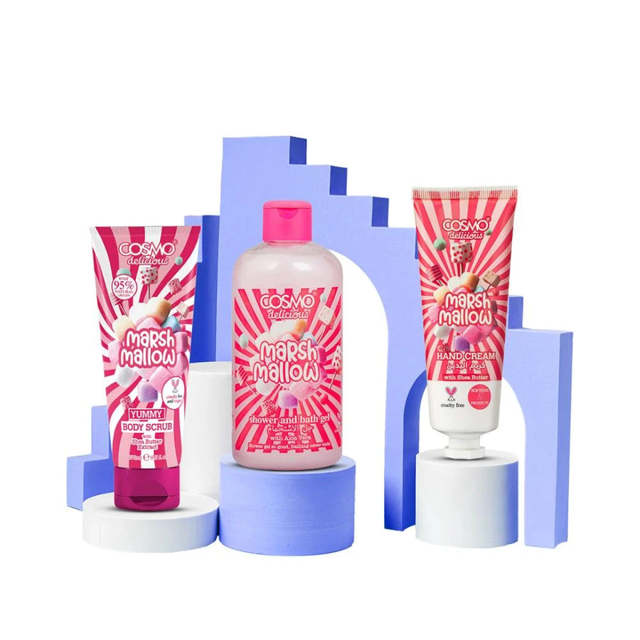 طقم العناية بالجسم برائحة المارشميلو من كوزمو ديليشس - 3 قطع