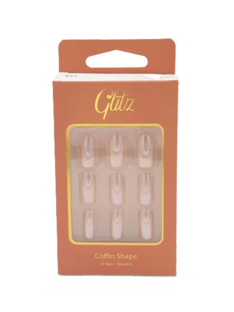 اظافر صناعيه لصق ذاتي رقم 11 كوفين كروم زهري من جليتز - 24حبه