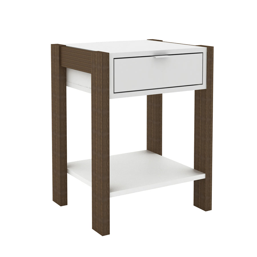 NIGHT STAND 1 DRAWER WHITE/WALNUT