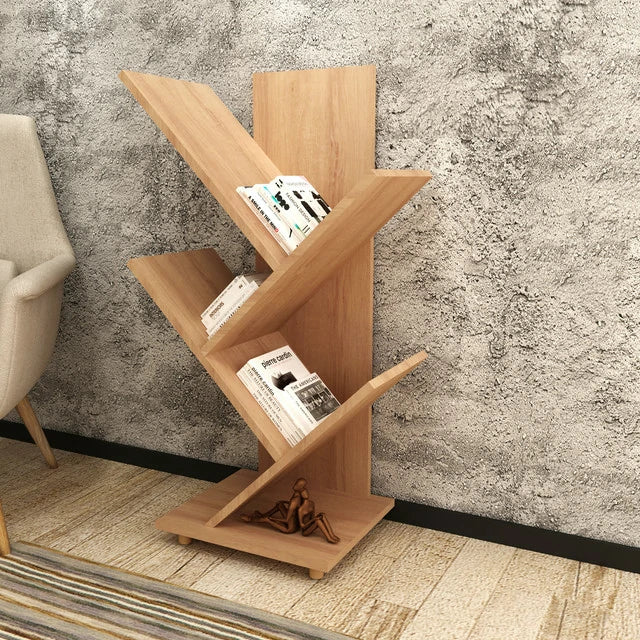 حامل كتب ديكوري لغرف المعيشة والمنزل لون خشبي طبيعي