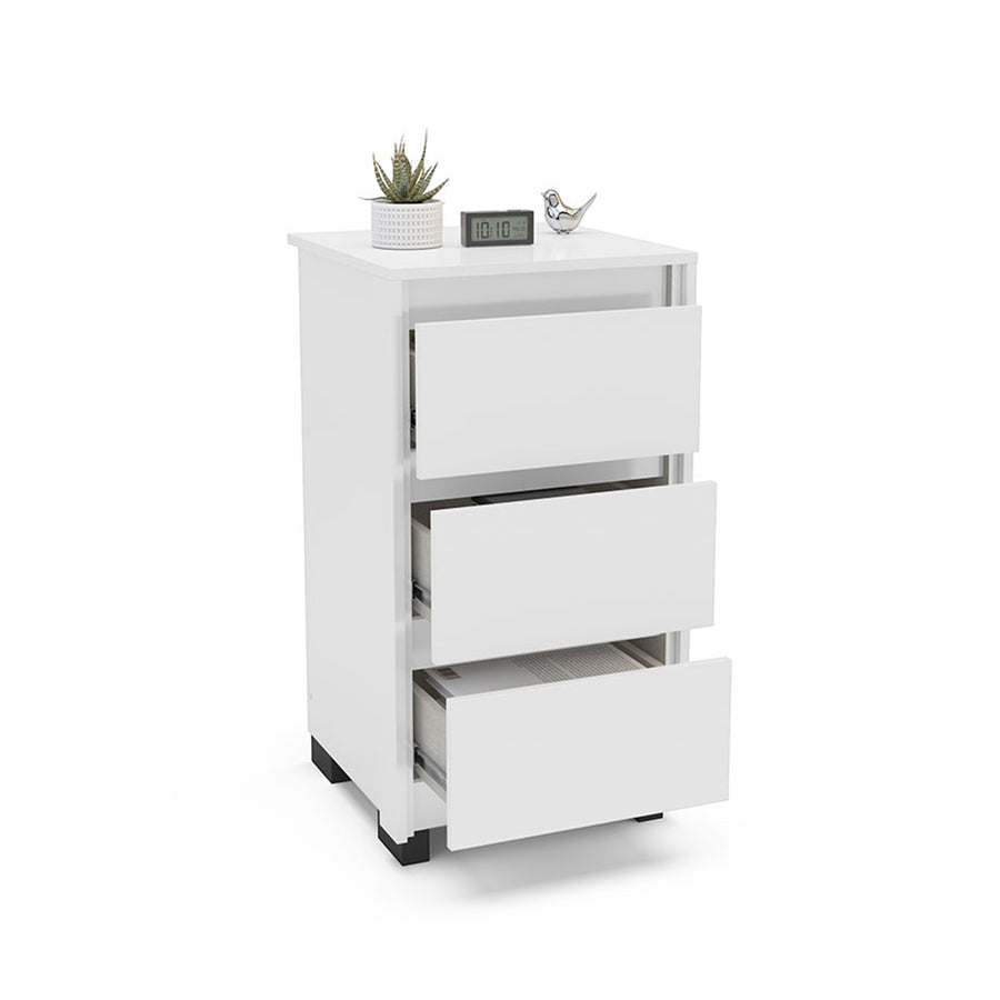 خزانة خشب لغرفة المعيشة عدد 3 ادراج لون ابيض بوليتورنو