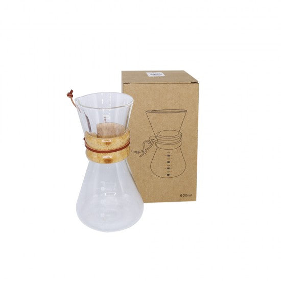 فلتر قهوة زجاج - ماكينة صنع قهوة الإسبريسو الزجاجية الكلاسيكية Coffeemaker Coffee سعة 600ml موديل 1002514-2Chemex Style Pour Over Glass Espresso Coffee Maker