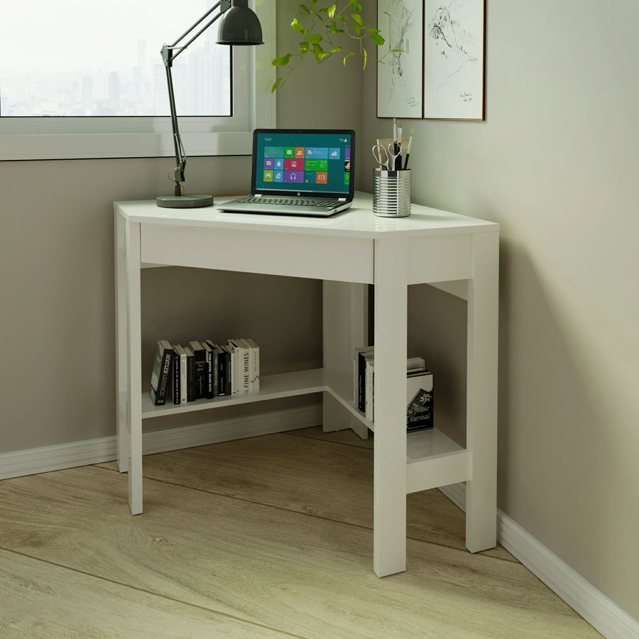 طاولة مكتب منزلي شكل ديكوري زاوية لغرف المنزل لون ابيض تكنوموبايلي