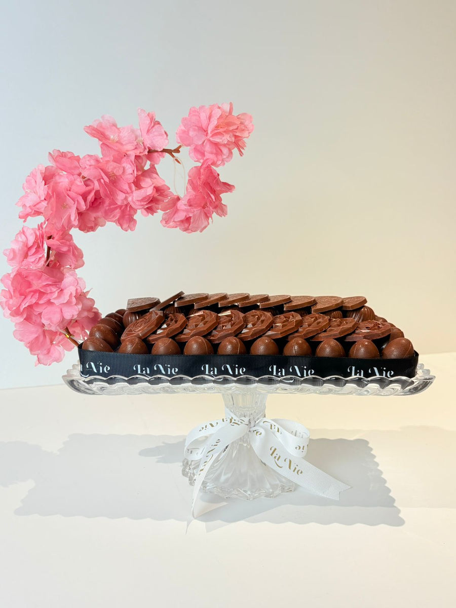 صينية شوكلاتة فاخرة كريستال مع اغصان زهري