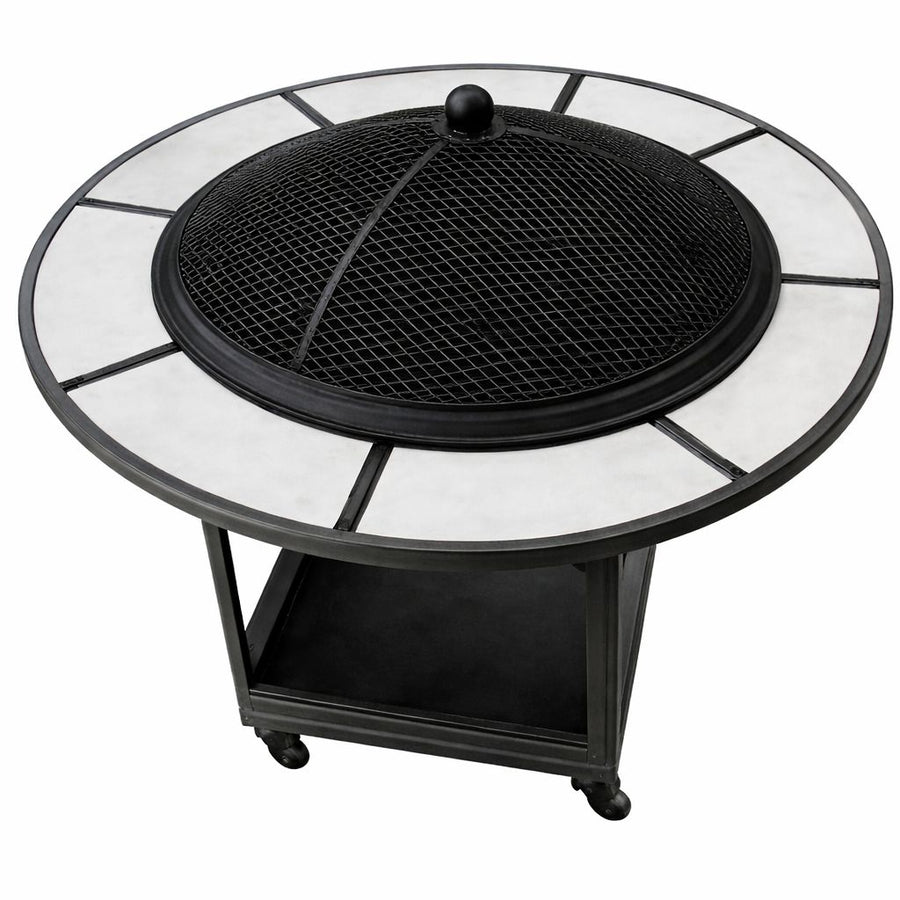 منقل شوي وتدفئة معدني بعجلات دائري 80 × 80 × 60 سم