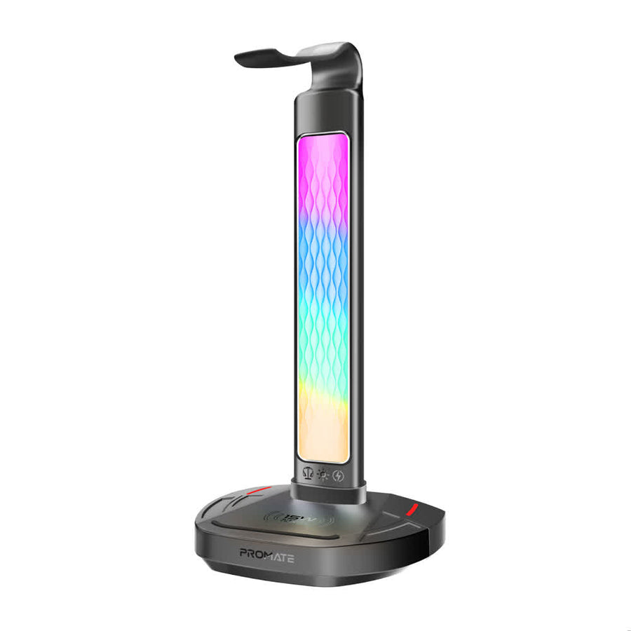 حامل سماعة رأس FortX RGB متعدد الوظائف مع شاحن لاسلكي