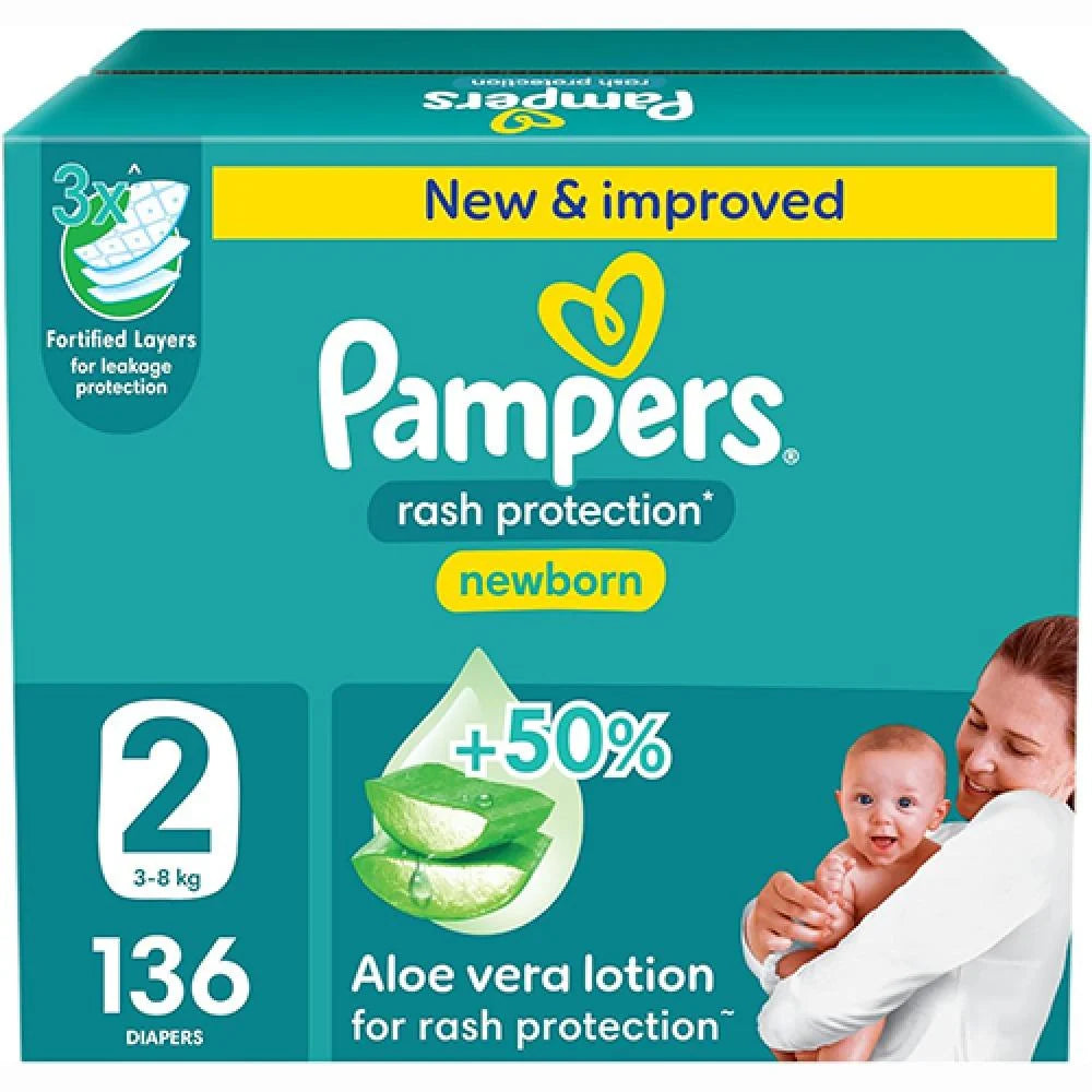 Pampers Jumbo Box Size 2 Diaper Rash Protection 136 Pieces 