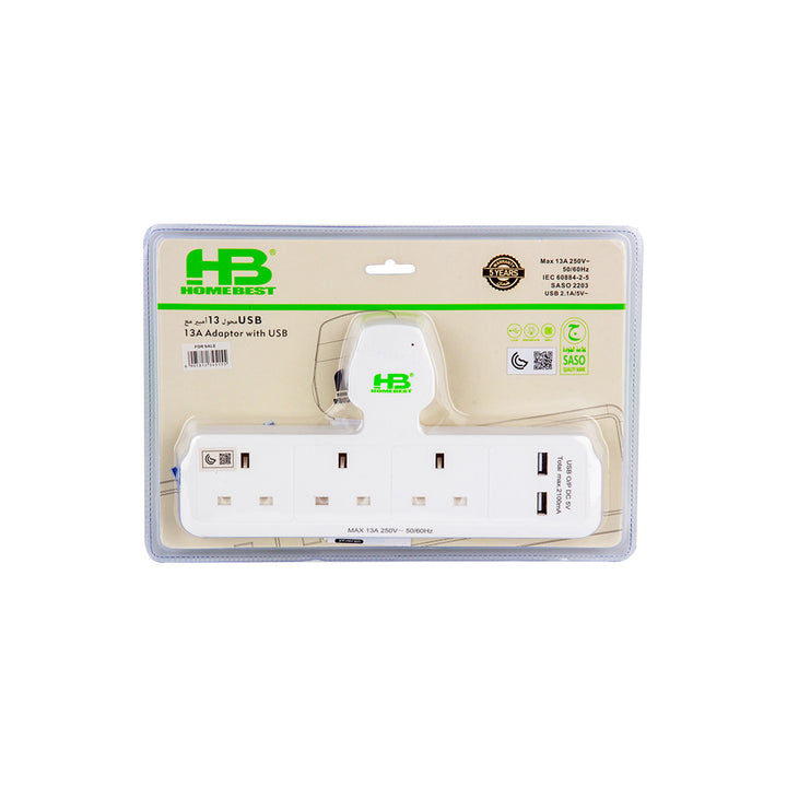 HOMEBEST EXTENSION CORD 4SOCKET 13A WHITE AU213USB