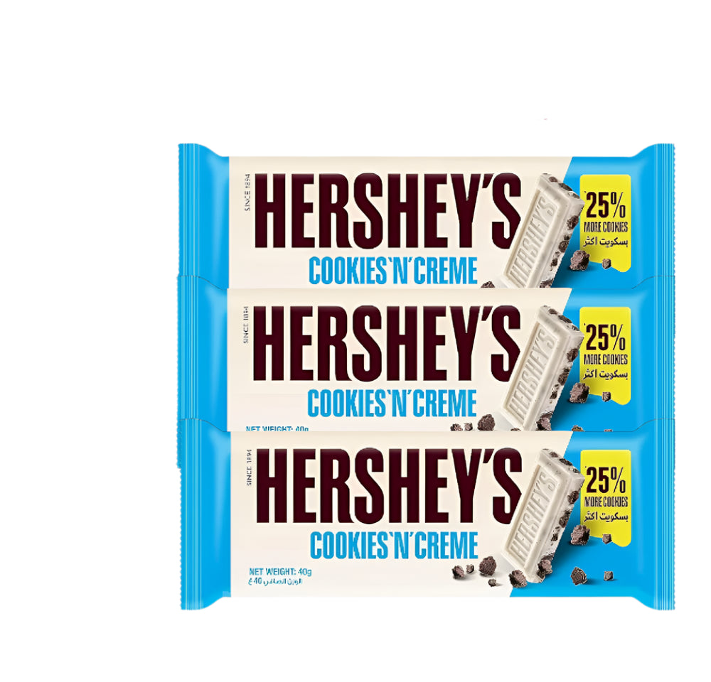 هيرشيز حلوى الشوكولاتة بيضاء بقطع البسكويت 3 حبات 40 جرام

