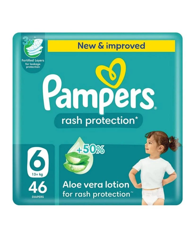بامبرز حفاضات للاطفال بشريط لاصق للحماية من الطفح الجلدي مقاس 6 عبوة التوفير الكبير 46 حفاضة