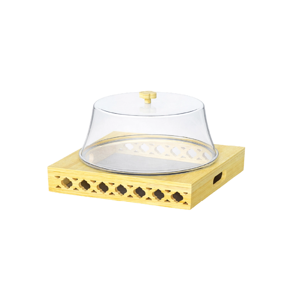 رويال صحن كيك اكرليك بقاعدة خشب مقاس 25سم