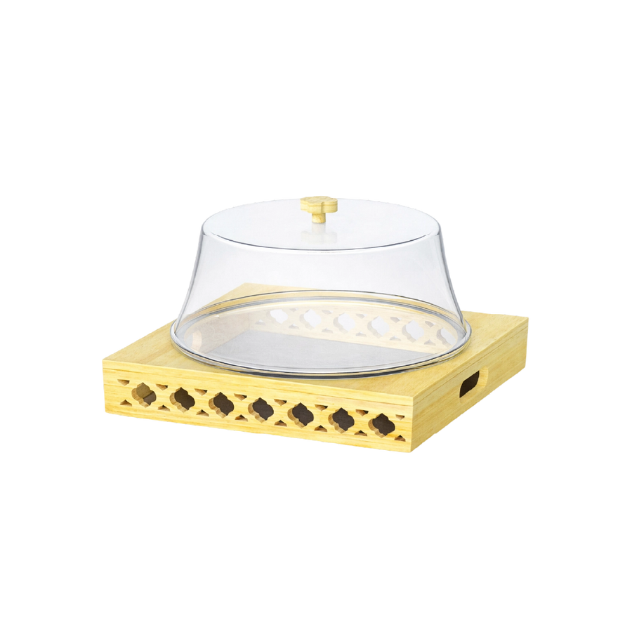 رويال صحن كيك اكرليك بقاعدة خشب مقاس 25سم