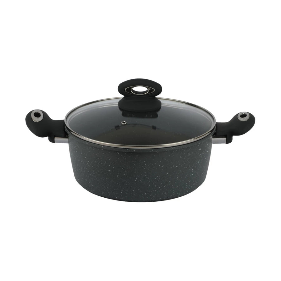 قدر جرانيت بغطاء زجاج مقاس 24 سم