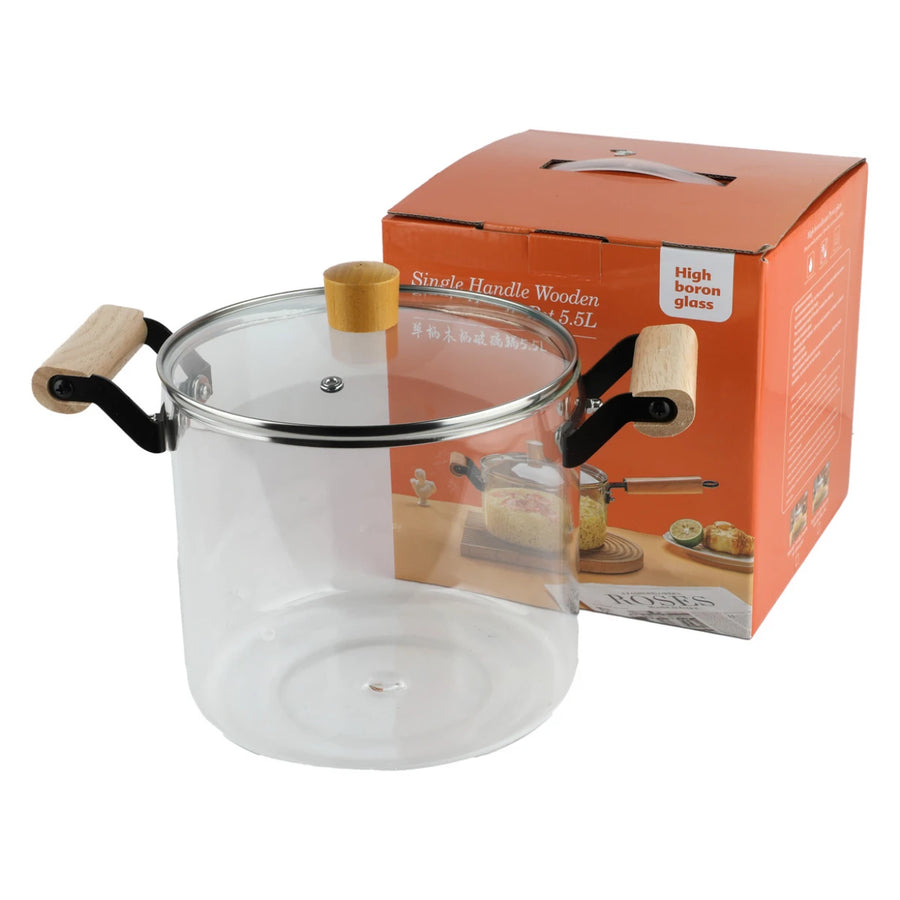 5.5 लीटर ग्लास पॉट ढक्कन और हैंडल के साथ 