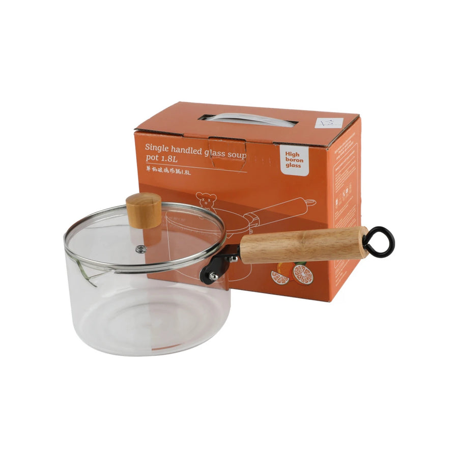 1.8 लीटर ग्लास सॉसपैन ढक्कन और हैंडल के साथ 