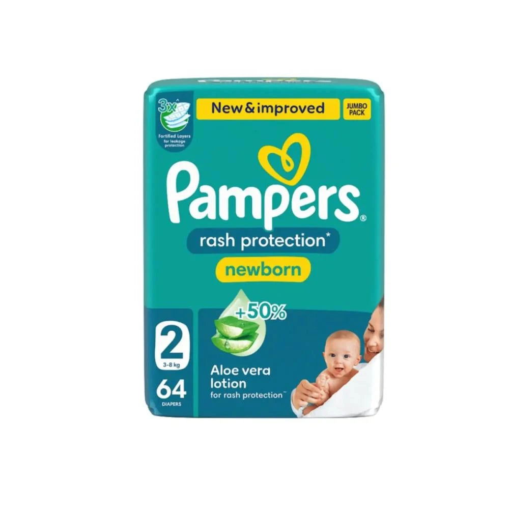 بامبرز حفاضات للاطفال بشريط لاصق للحماية من الطفح الجلدي مقاس 2 عبوة الجامبو 64 حفاضة