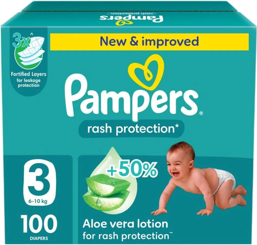بامبرز حفاضات للاطفال بشريط لاصق للحماية من الطفح الجلدي مقاس 3 صندوق الجامبو 100 حفاضة