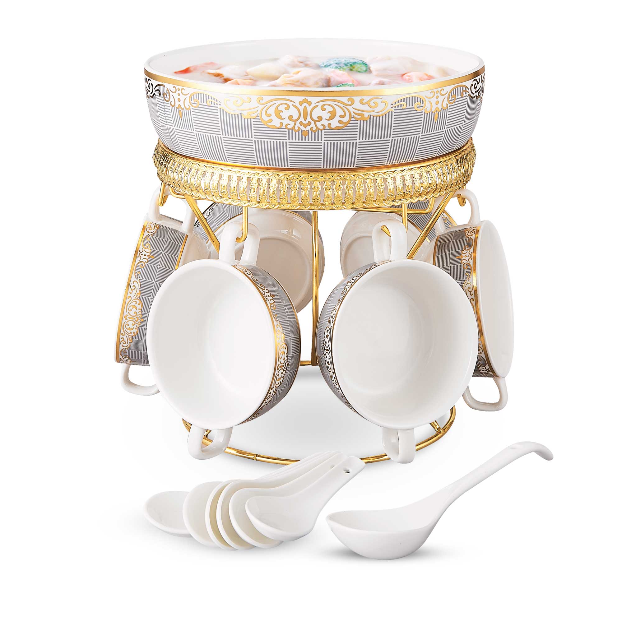 طقم شوربة مذهب15قطعة حامل مذهب اليغانت