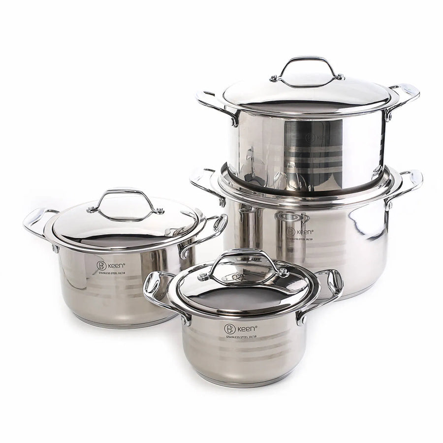 طقم قدور إستيل 8 قطع نظام توزيع الحرارة غير قابل للإلتصاق 4 قدور + 4 اغطية