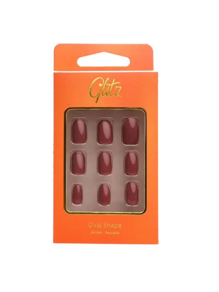 اظافر صناعية لصق ذاتي كستنائي لماع رقم 18 من جليتر -24حبه