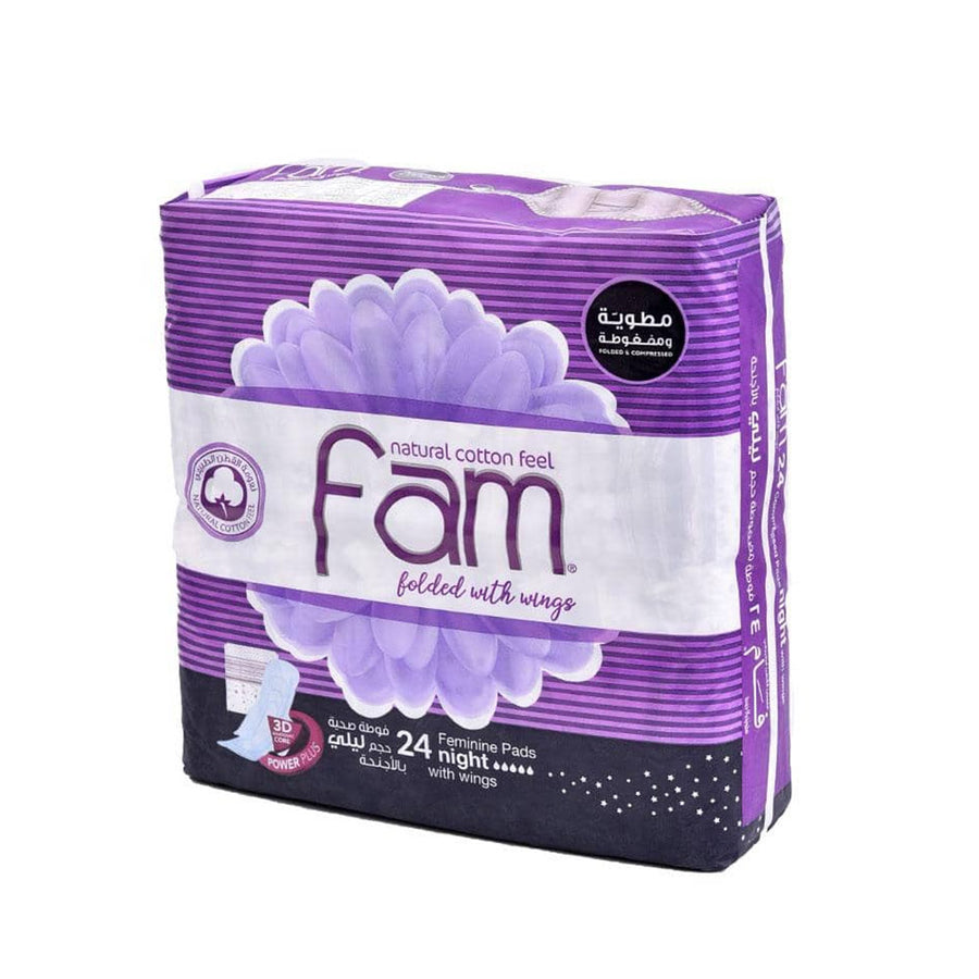 فام فوط صحية نسائية ليلية بالأجنحة 24 قطعة