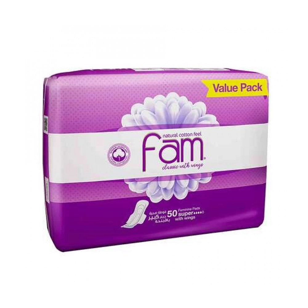 فام فوط صحية نسائية حجم كبير بالأجنحة 50 قطعة