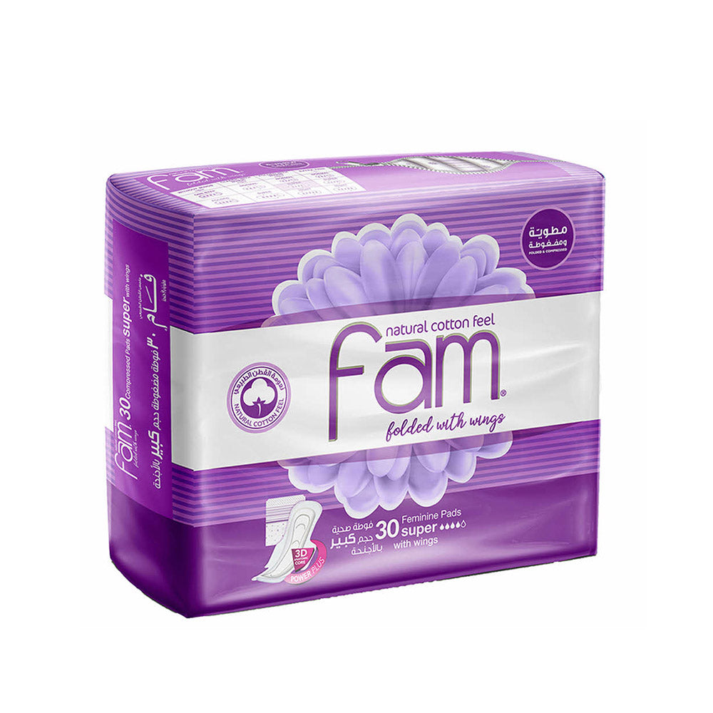 فام فوط صحية نسائية حجم كبير بالأجنحة 30 قطعة
