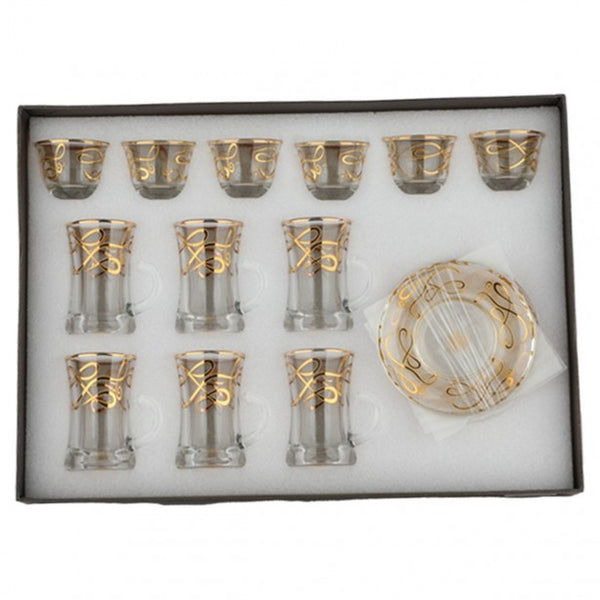 18-piece transparent gold-engraved cup + saucer set 